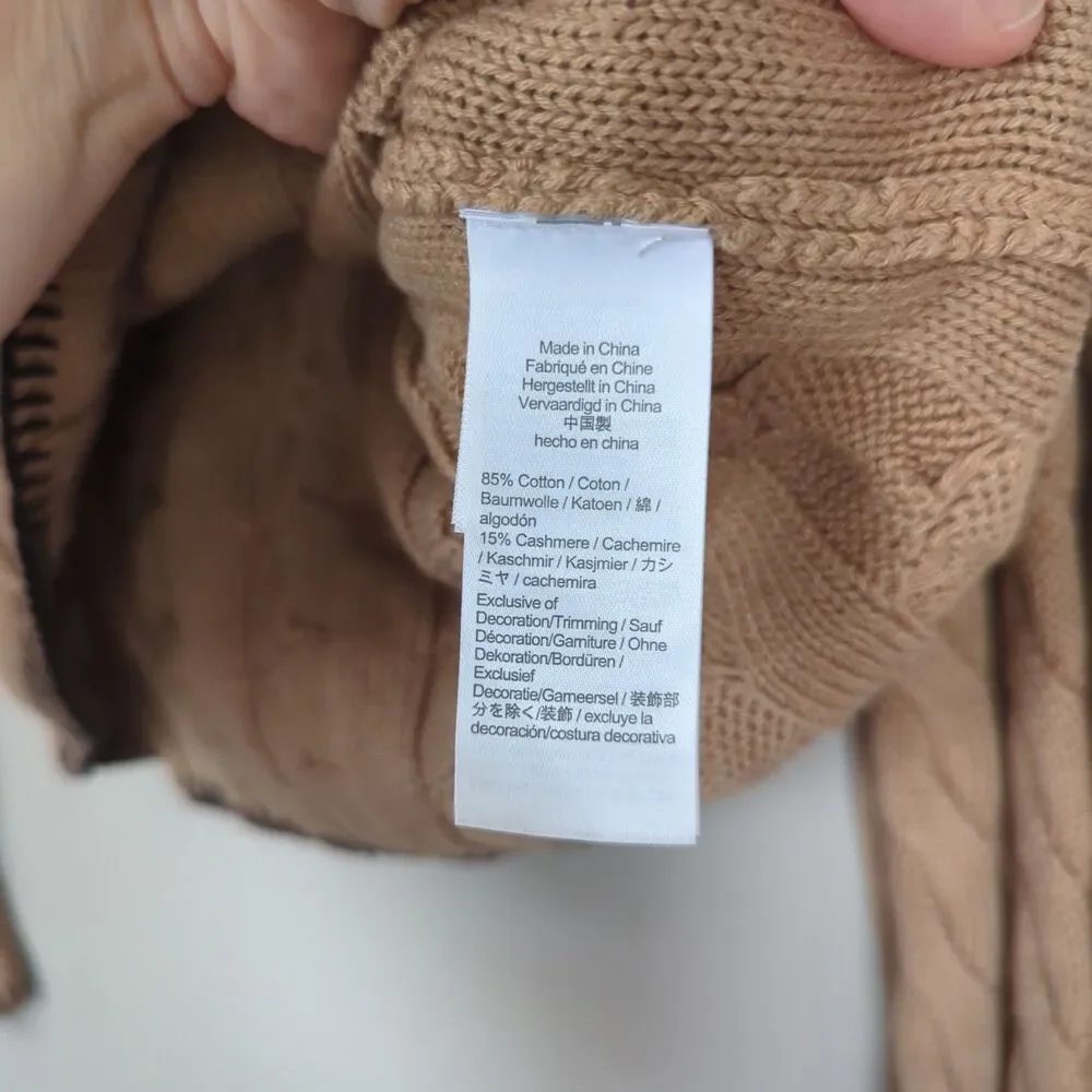 J. Crew Cotton/Cashmere Brown Contrast Stitch Fisherman Sweater Small Cable Knit
